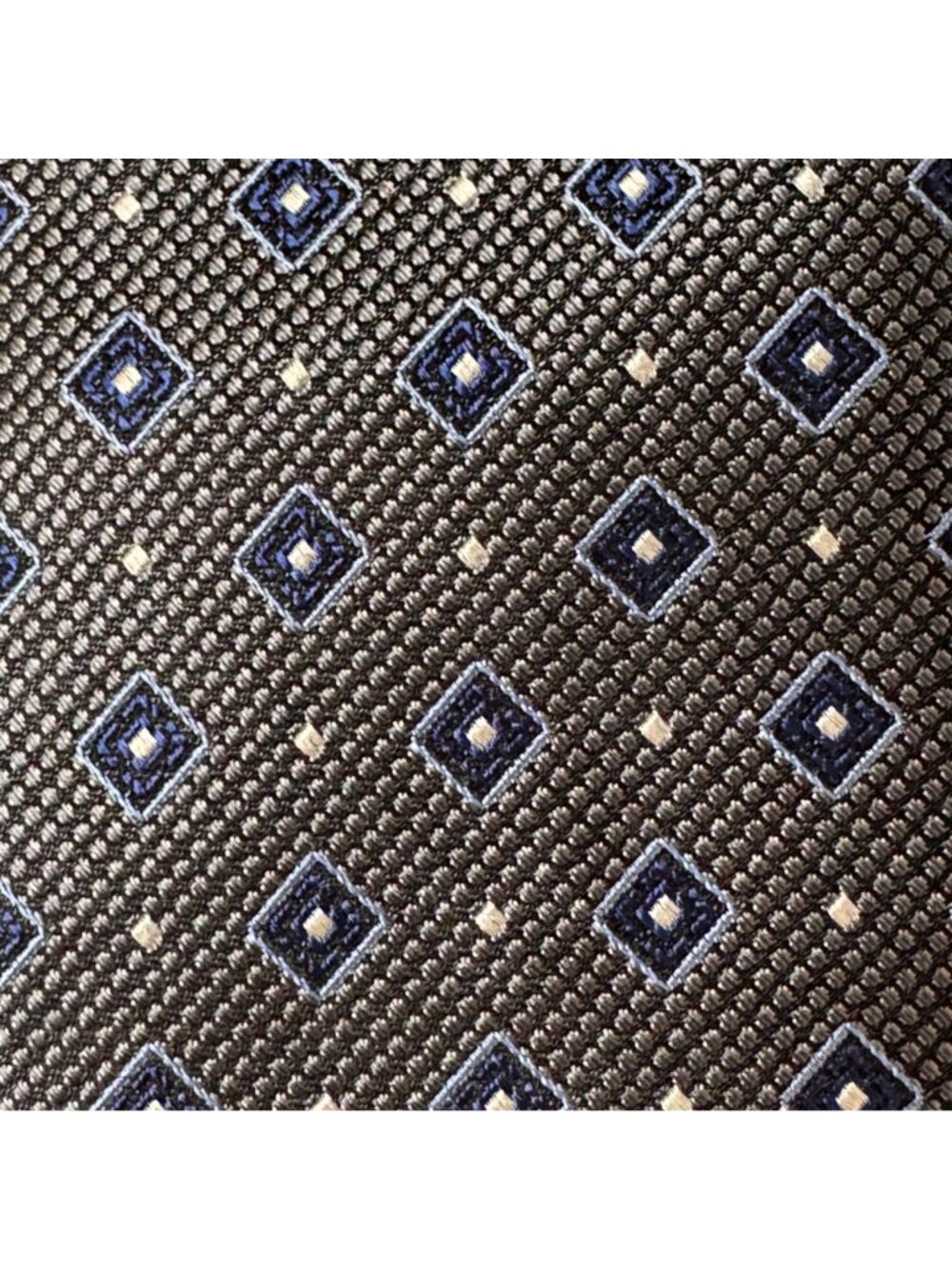Mens Wearhouse Pronto Uomo Platinum Tie Gray & Blue Diamond Pattern Handmade 60" - Picture 9 of 10